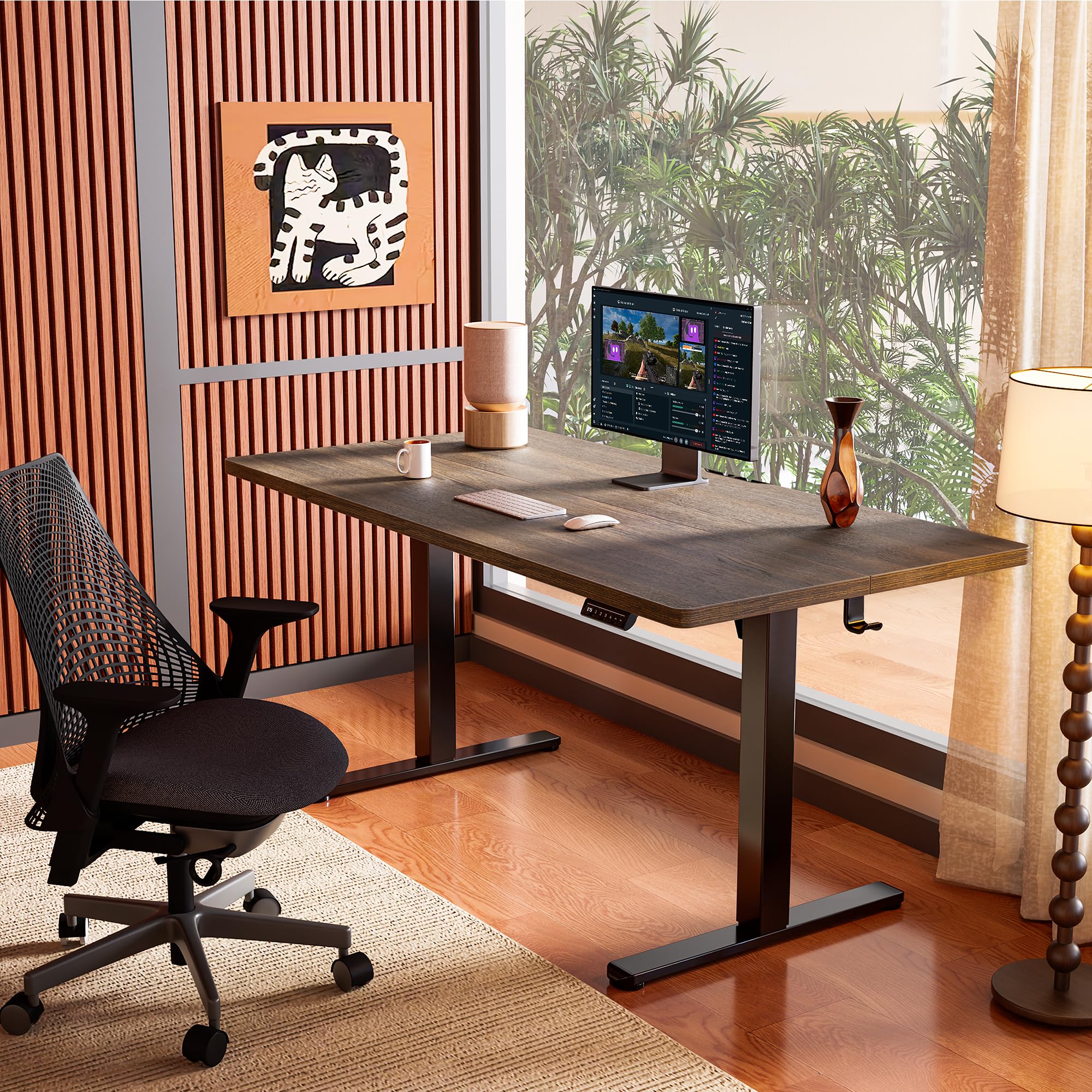 Height Adjustable Electric Standing Desk, 32 x 19 Inches Sit Stand up Desk, Memory Computer Home Office Desk, Dark Walnut