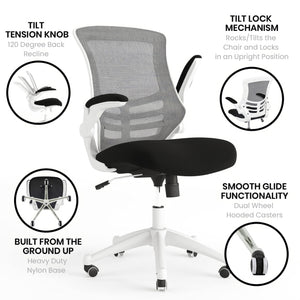 Office Chair, Ergonomic, Mid-Back, White Frame, Black Mesh with Swivel