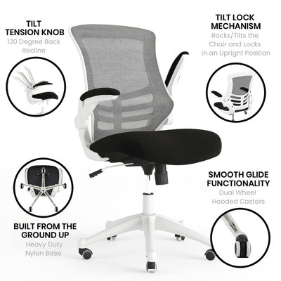 Office Chair, Ergonomic, Mid-Back, White Frame, Black Mesh with Swivel