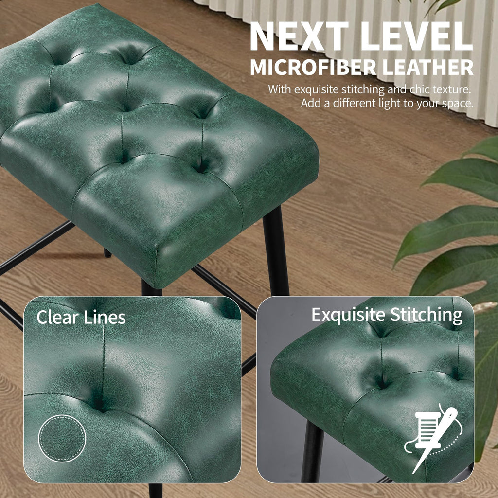 Bar Stools Set of 2, 24 Inch Counter Height Bar Stool for Kitchen Island, Modern Bar Hight Stools with Sturdy Metal Base and Thickened Saddle Cushion, 330Lbs, Green
