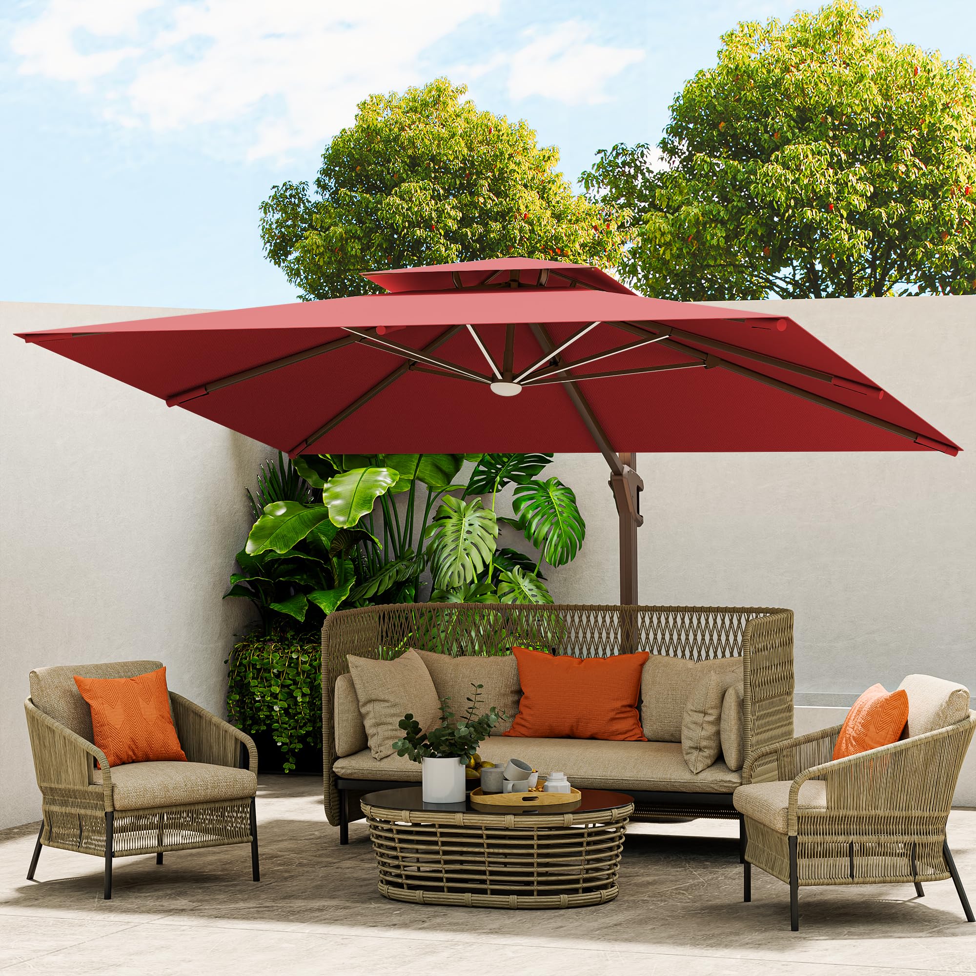10 X 13 FT Cantilever Outdoor Patio Umbrella with Led Lights Large Heavy Duty 360°