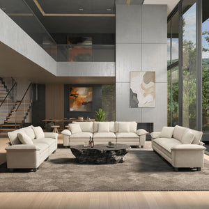 2 Pieces Modular Sectional Sofa Sets, Oversized Couch Set with Loveseats, Comfy Cloud Couches with Throw Pillows, 5-Seater Deep Seat Sofa for Living Room, Chenille Beige