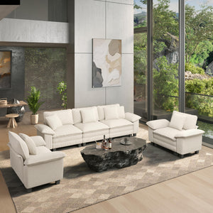 3 Pieces Modular Sectional Sofa Sets, Oversized Couch Set with Loveseat and Armchairs, Comfy Cloud Couches with Throw Pillows, 5-Seater Deep Seat Sofa for Living Room, Corduroy Beige
