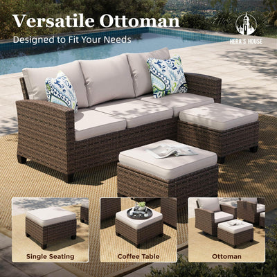 Outdoor Patio Furniture Set with Swivel Glide Chairs, 6 Pieces Wicker Patio Conversation Sofa Sets for Backyard Porch Deck, Beige
