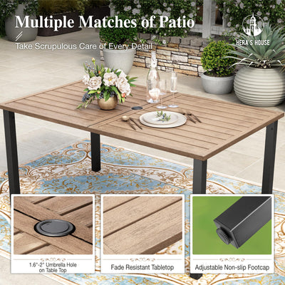 Patio Table and Chairs for 6, 7 Pieces Outdoor Deck Dining Sets, Wood-Like Rectangular Metal Table Set with Chairs for Lawn Garden Backyard, Blue