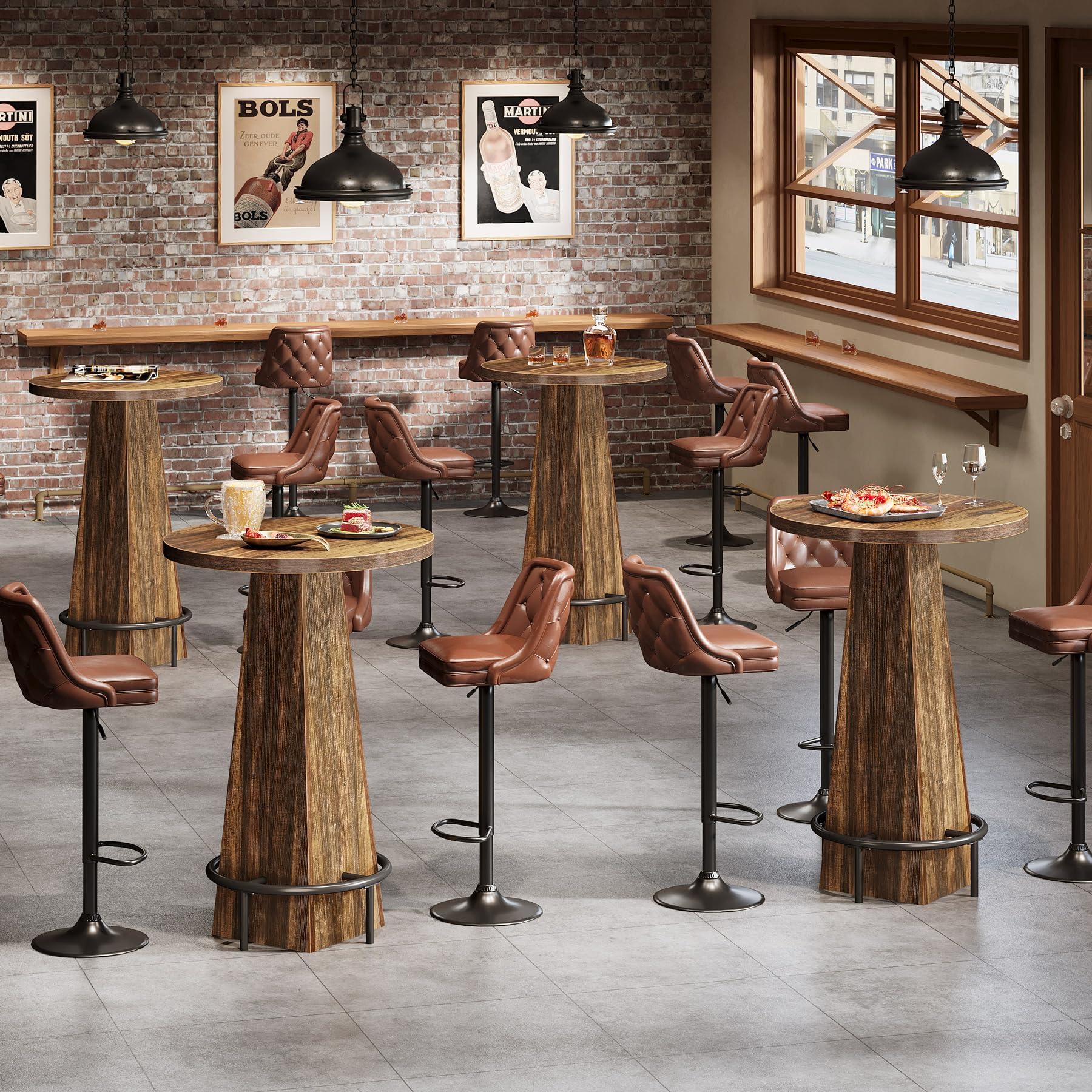 Bar Table, 37.4" High Round Pub Table for Small Bars, Dining Room, Kitchen, Rustic Brown (Only Table)