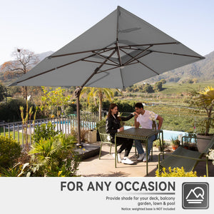 10 X 13 FT Cantilever Outdoor Patio Umbrella with Base Included Large Heavy Duty 360° Rotation Double Top Offset Rectangular Umbrellas with Led Lights for Backyard Outside Deck,Grey