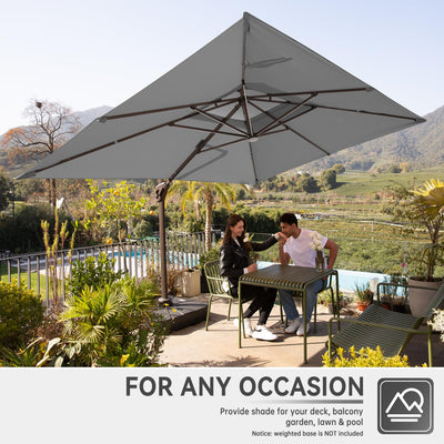 10 X 13 FT Cantilever Outdoor Patio Umbrella with Base Included Large Heavy Duty 360° Rotation Double Top Offset Rectangular Umbrellas with Led Lights for Backyard Outside Deck,Grey