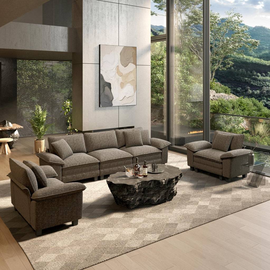 3 Pieces Modular Sectional Sofa Sets, Oversized Couch Set with Loveseat and Armchairs, Comfy Cloud Couches with Throw Pillows, 5-Seater Deep Seat Sofa for Living Room, Chenille Ash