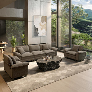 3 Pieces Modular Sectional Sofa Sets, Oversized Couch Set with Loveseat and Armchairs, Comfy Cloud Couches with Throw Pillows, 5-Seater Deep Seat Sofa for Living Room, Chenille Ash