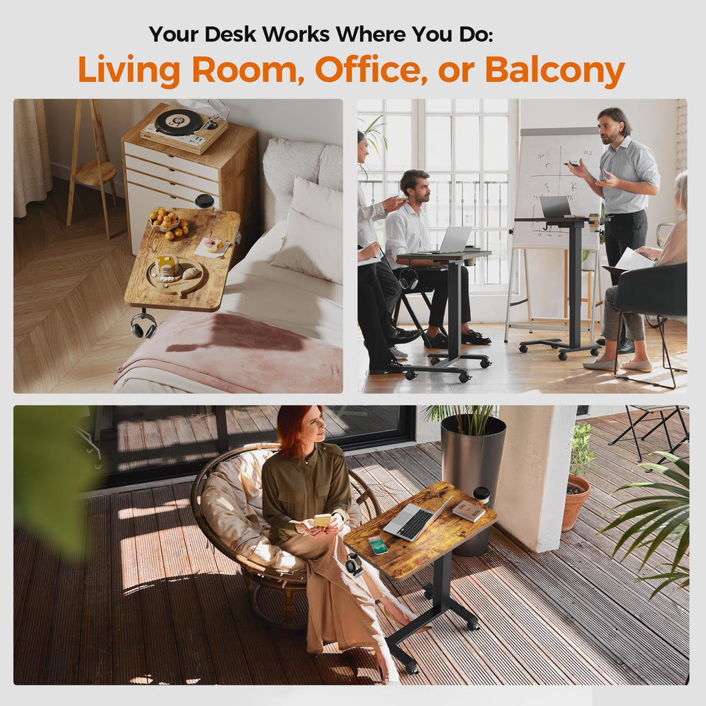 Electric Standing Desk, 26 x 16 Inches Height Adjustable Desk, Sit Stand up for Work Office Home, Ergonomic Rising Computer Table with with Wheels, Rustic Brown