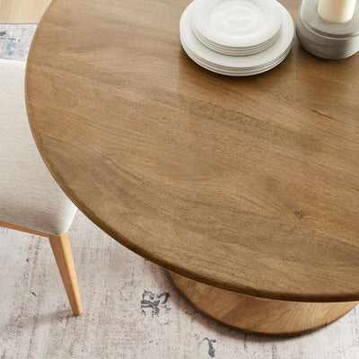 48 Inch Round Wood Dining Table in Natural – Solid Mango Wood Tabletop with Pedestal Base - Mid Century Modern Dining Room Furniture - Kitchen Table for 4-6 Person