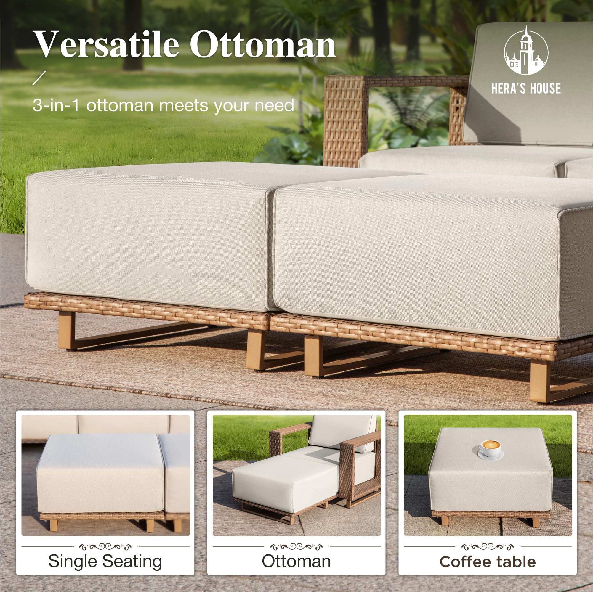 4 Pieces Patio Furniture Set, 2 Outdoor Rattan Wicker Armchairs Set with 2 Ottomans, All Weather Patio Conversation Set with 5.3" Widened Armrest, 10" Ultra Thick Comfy Sponge Cushion