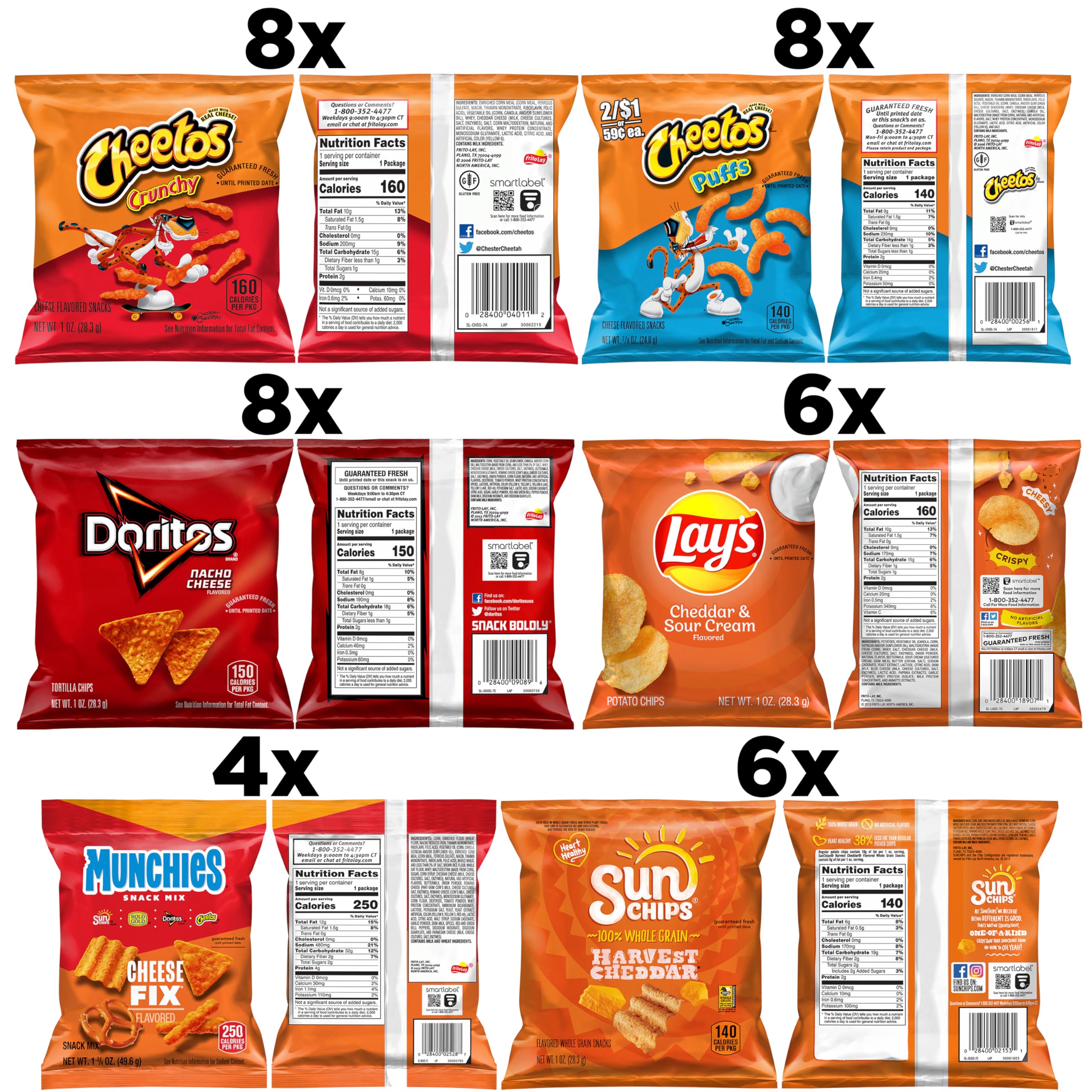 Frito-Lay Cheesy Mix 6 Flavor Variety Pack, Single Serve Bags (40 Pack), Doritos, Cheetos, Lay's, Munchies, SunChips