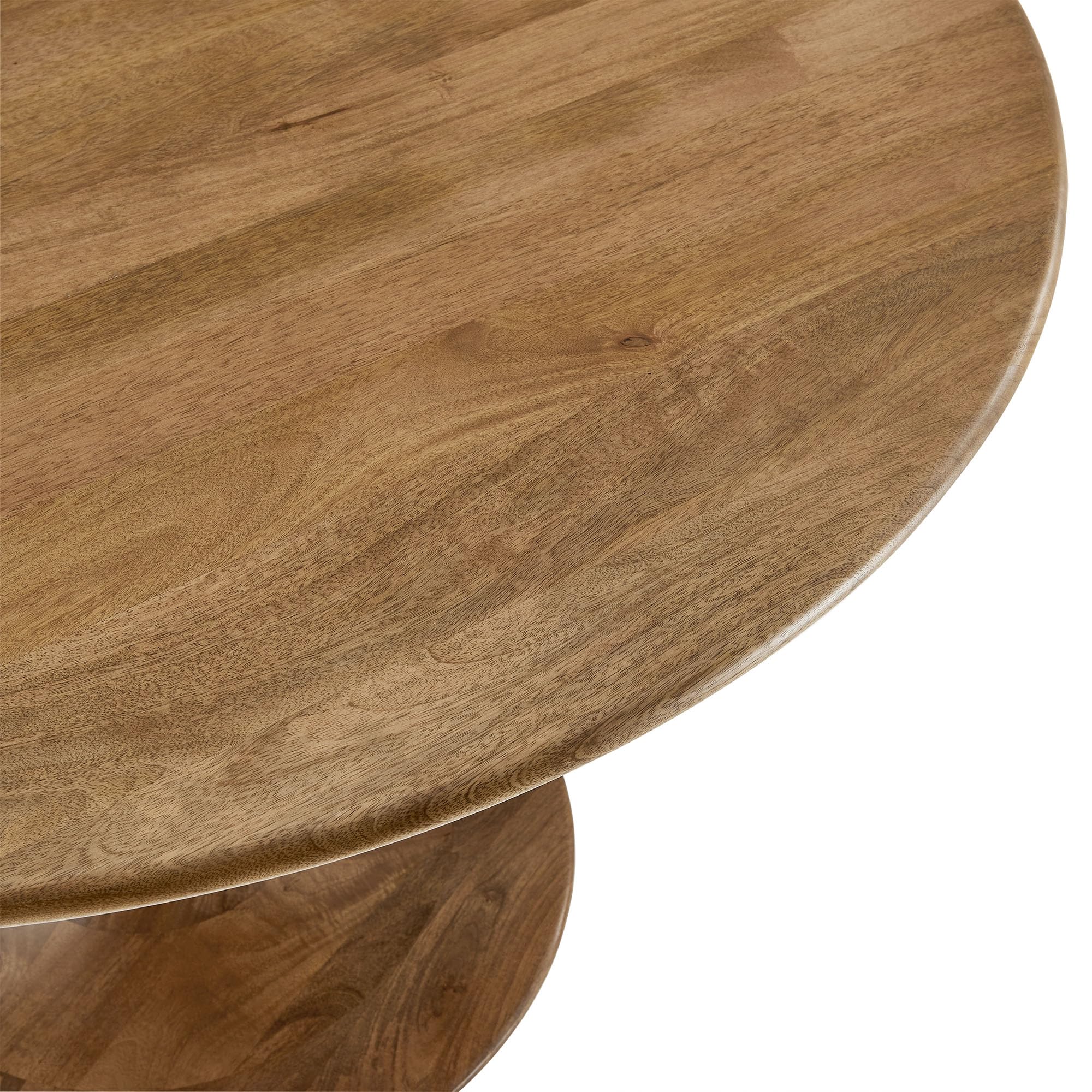 48 Inch Round Wood Dining Table in Natural – Solid Mango Wood Tabletop with Pedestal Base - Mid Century Modern Dining Room Furniture - Kitchen Table for 4-6 Person