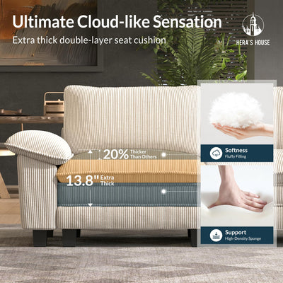 2 Pieces Modular Sectional Sofa Sets, Oversized Couch Set with Loveseat and Armchair, Comfy Cloud Couches with Throw Pillows, 3-Seater Deep Seat Sofa for Living Room, Corduroy Beige