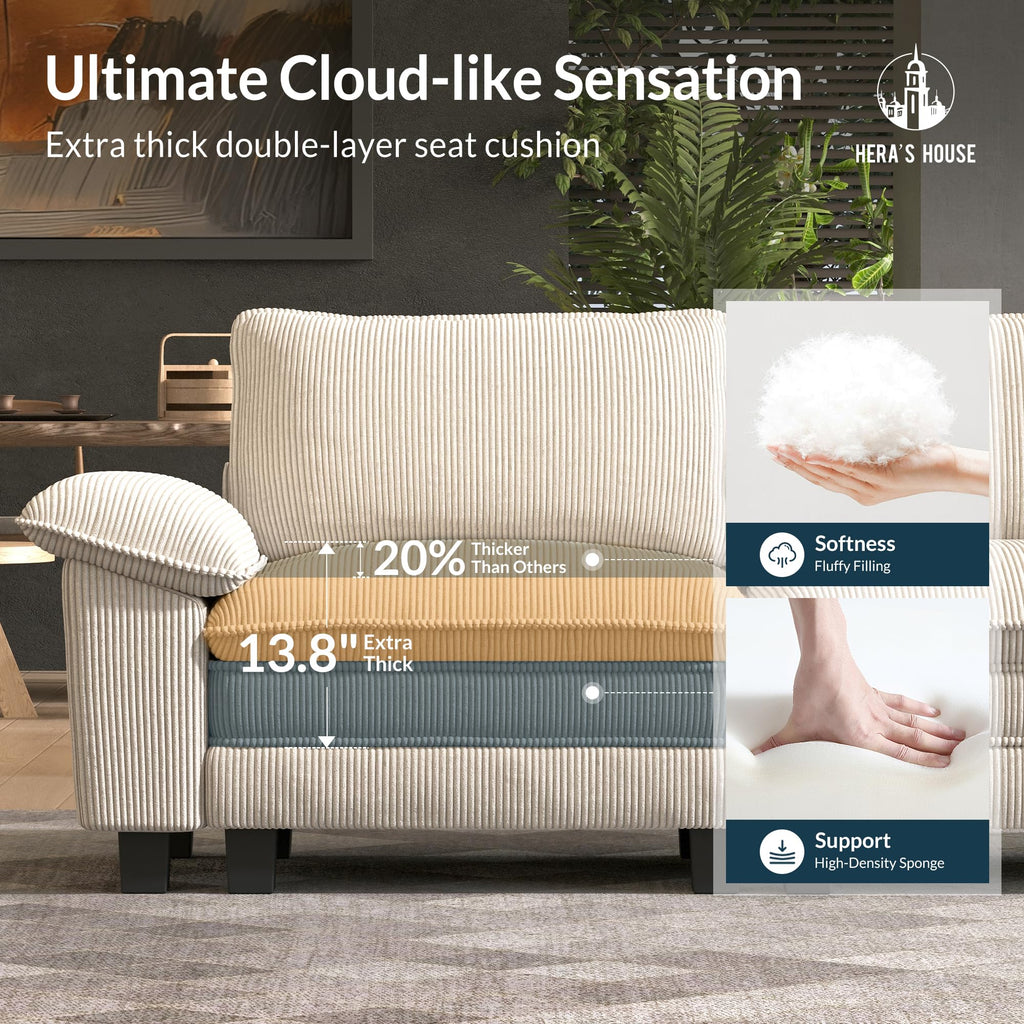 3 Pieces Modular Sectional Sofa Sets, Oversized Couch Set with Loveseat and Armchairs, Comfy Cloud Couches with Throw Pillows, 5-Seater Deep Seat Sofa for Living Room, Corduroy Beige