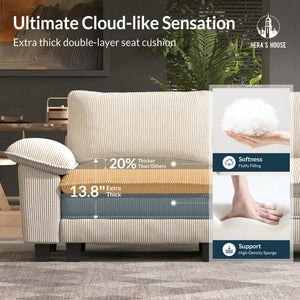 2 Pieces Modular Sectional Sofa Sets, Oversized Couch Set with Loveseats, Comfy Cloud Couches with Throw Pillows, 5-Seater Deep Seat Sofa for Living Room, Corduroy Beige