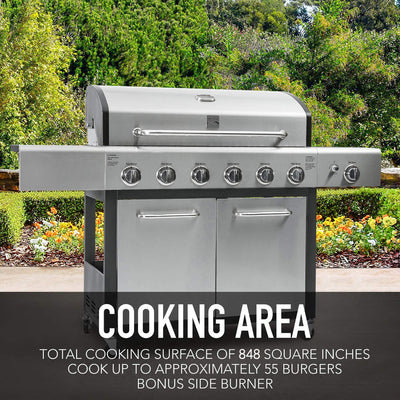 6-Burner Propane Gas BBQ Grill with Side Burner, 73,000 BTUs, Stainless Steel Cabinet Grill with Cast Iron Grates for Outdoor Cooking, Backyard BBQ, Patio, Large Parties