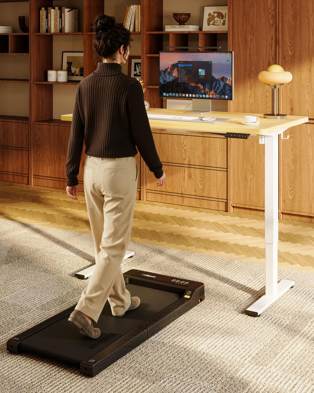 EN1 One-Piece Standing Desk, Electric Adjustable with 4 Memory Presets, 176 LBS Capacity, Stable & Quiet, Seamless Desktop for Home Office & Dual Monitors, 40"x24" Maple(White Frame)