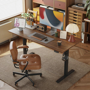 Electric Standing Desk, 63 x 24 Inches Height Adjustable Desk, Sit Stand up for Work Office Home, Ergonomic Rising Computer Table with Memory Preset, Dark Walnut