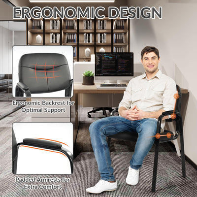 Waiting Room Chairs No Wheels Set of 4, Leather Stationary Office Reception Guest Chair with Padded Arms for Elderly Desk Conference Room Lobby Table Side Salon