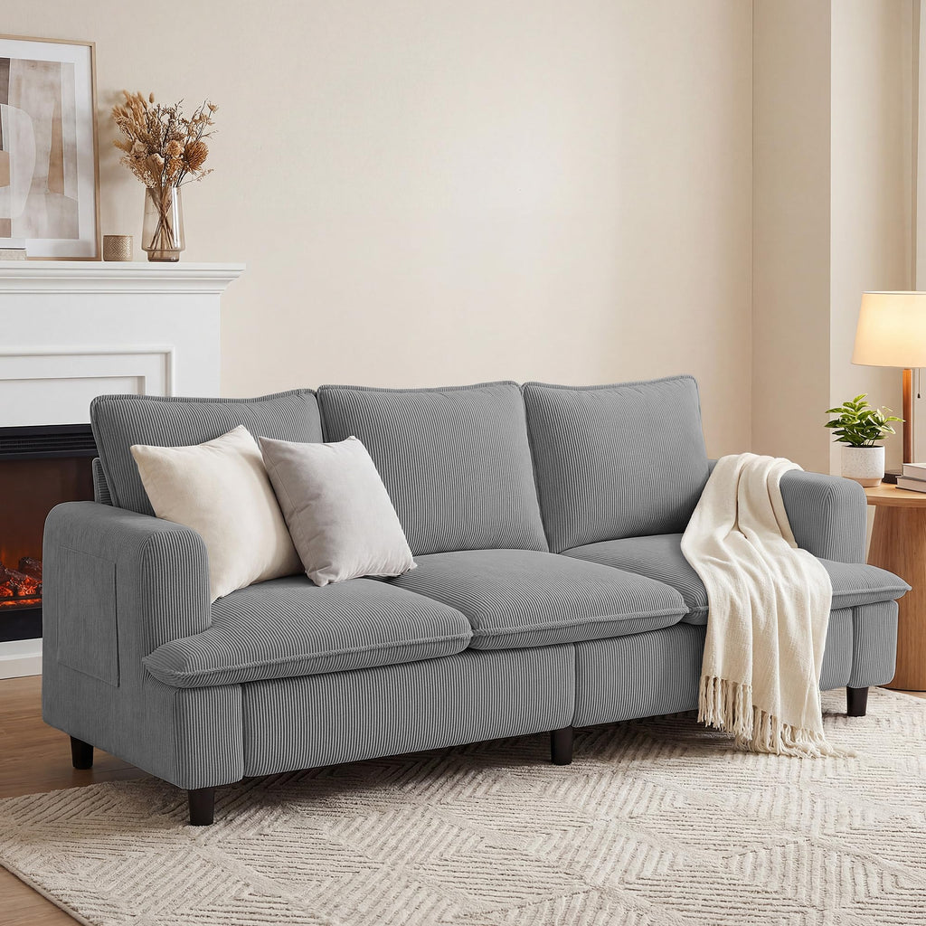 3 Seater Couch, 83" Comfy Corduroy Sofa with Deep Seat, Modern Sofa Couch for Living Room, Office, Bedroom, Apartment (Pillows not Included)