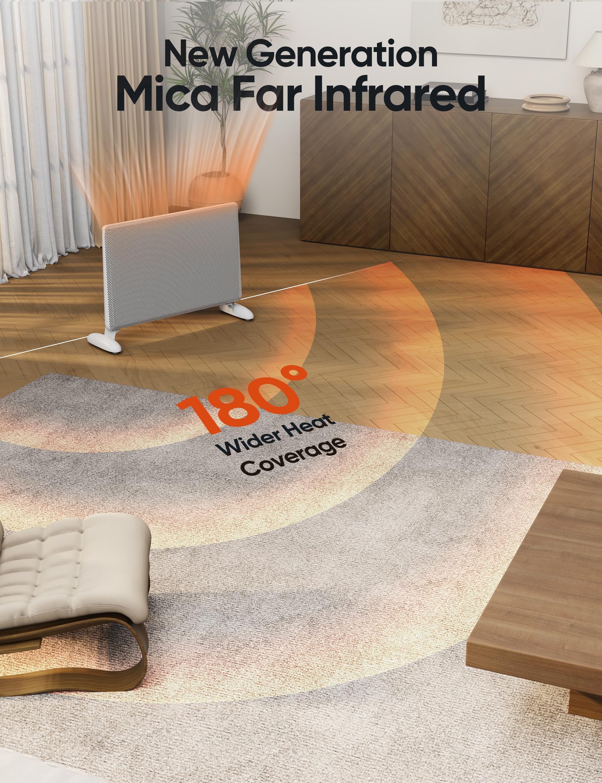 Infrared Space Heater Indoor Use, Large Room Panel Heater with Programmable Thermostat, WIFI App Control,Portable Stand or Wall Mount,Energy Efficient Smart Quiet Heater,Work with Alexa,White
