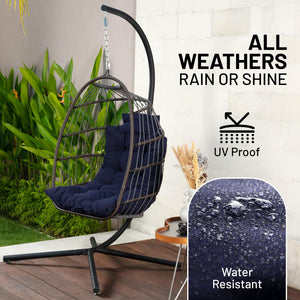 Egg Chair with Stand – Hanging Rattan Wicker Swing for Indoor Outdoor Use – 350 lbs Capacity, Breathable Cushion & Headrest – Patio, Balcony, Porch, Bedroom Lounge Furniture