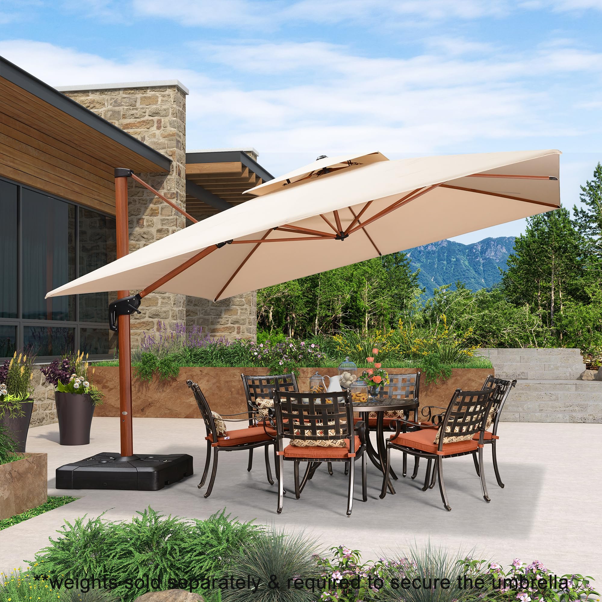 12ft Patio Umbrella Outdoor Square Umbrellas Large Cantilever Umbrella Windproof Offset Umbrellas Heavy Duty Sun Umbrella for Garden Deck Pool Patio, Beige