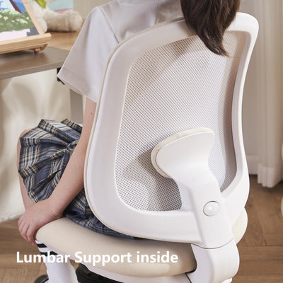 Desk Chair, Ergonomic Study Chair for Kids with Lumbar Support and Footrest, Adjustable Height, Mesh Student Chair with Adjustable backrest, Model Shell (Beige)