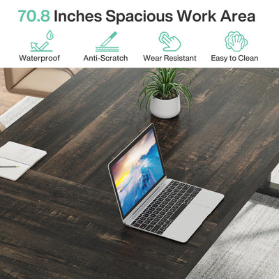 70.8-Inch Executive Desk, Large Computer Office Desk Workstation, Modern Simple Style Laptop Desk Study Writing Table Business Furniture for Home Office (Black Oak, 70.8 Inch)