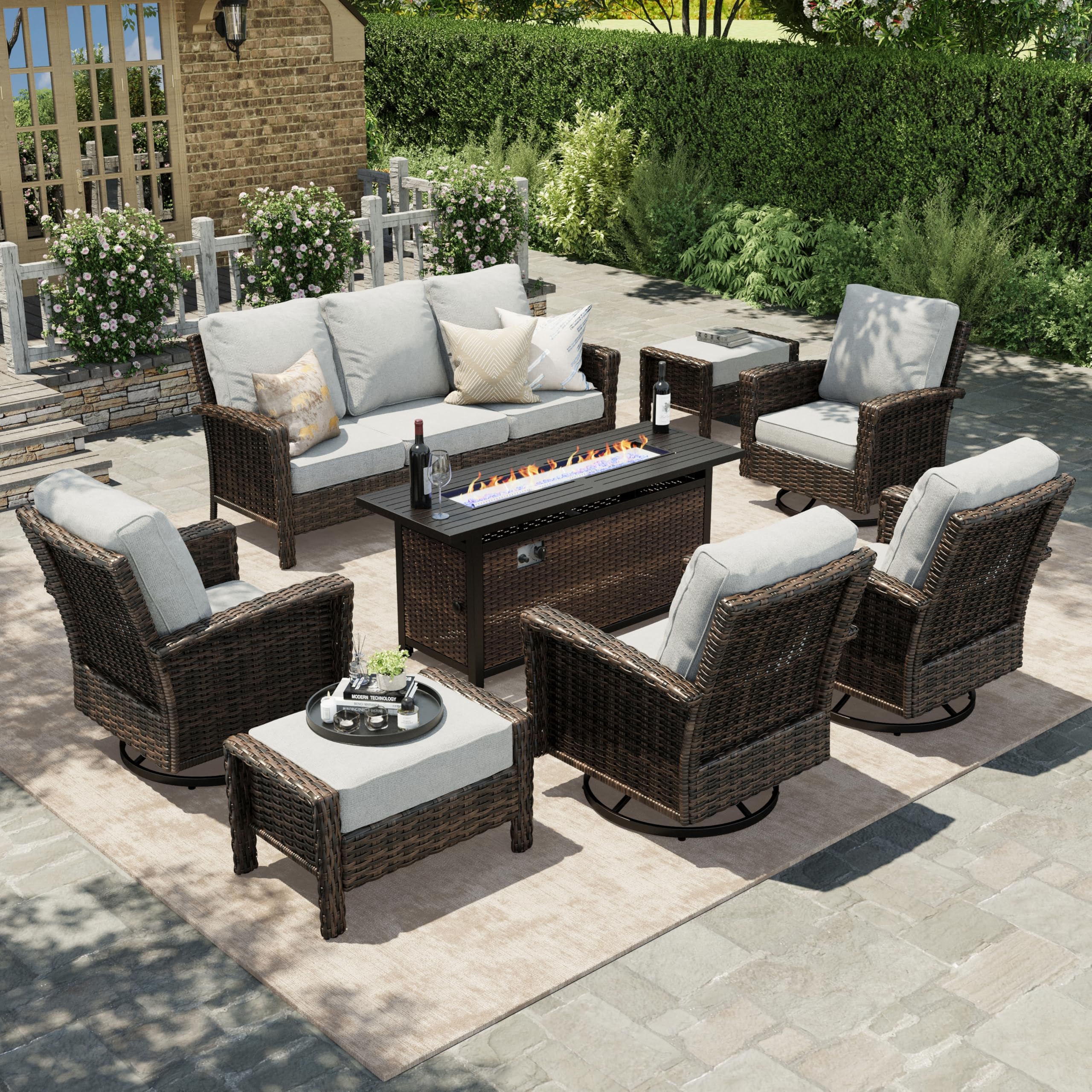 8-Piece Outdoor Furniture Set with Fire Pit Table, Patio Conversation Set with 5.5