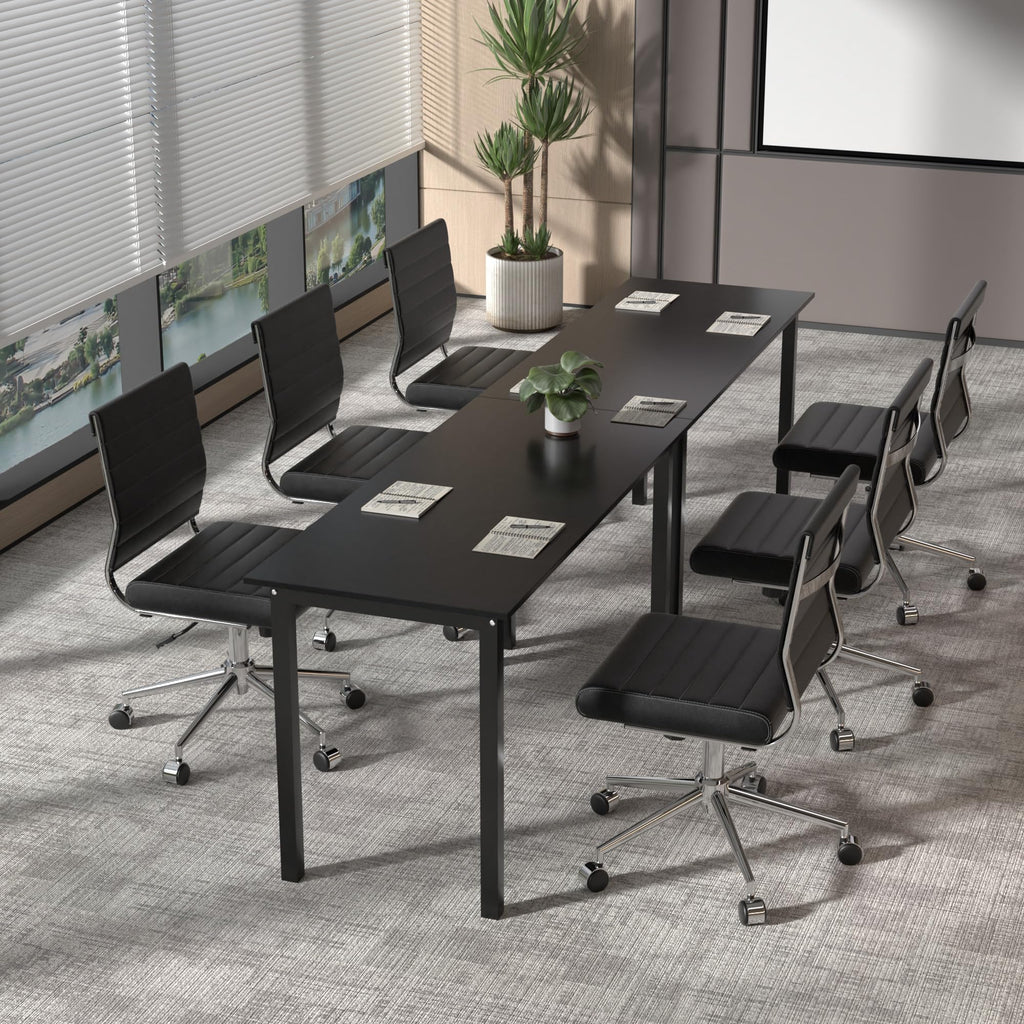 Armless Office Desk Chair, Mid Back Ergonomic Swivel Conference Room Chair, Adjustable Height PU Leather Home Desk Chair, Modern Small Rolling Computer Task Chair, Black