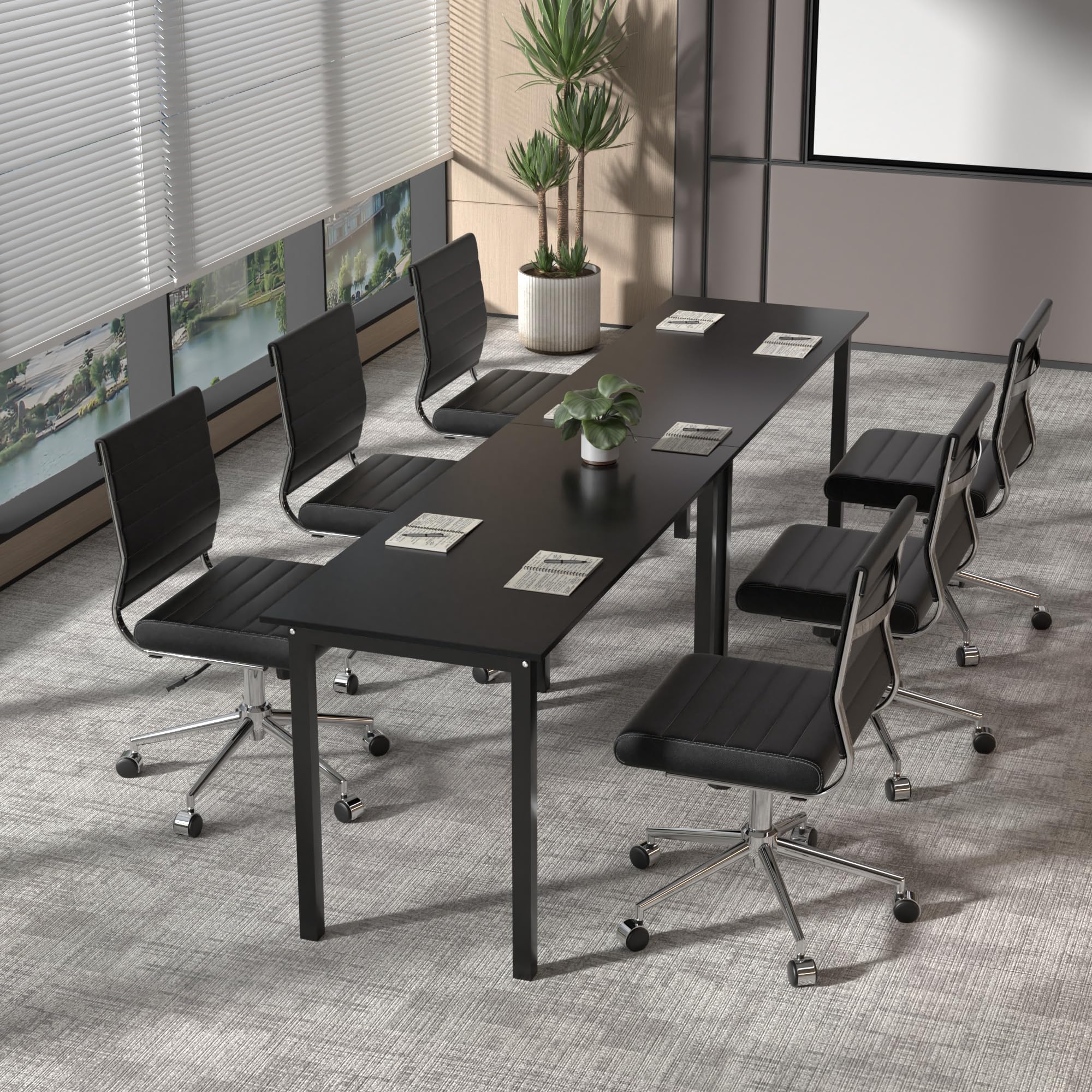 Armless Office Desk Chair, Mid Back Ergonomic Swivel Conference Room Chair, Adjustable Height PU Leather Home Desk Chair, Modern Small Rolling Computer Task Chair, Black