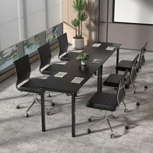 Armless Office Desk Chair, Mid Back Ergonomic Swivel Conference Room Chair, Adjustable Height PU Leather Home Desk Chair, Modern Small Rolling Computer Task Chair, Black