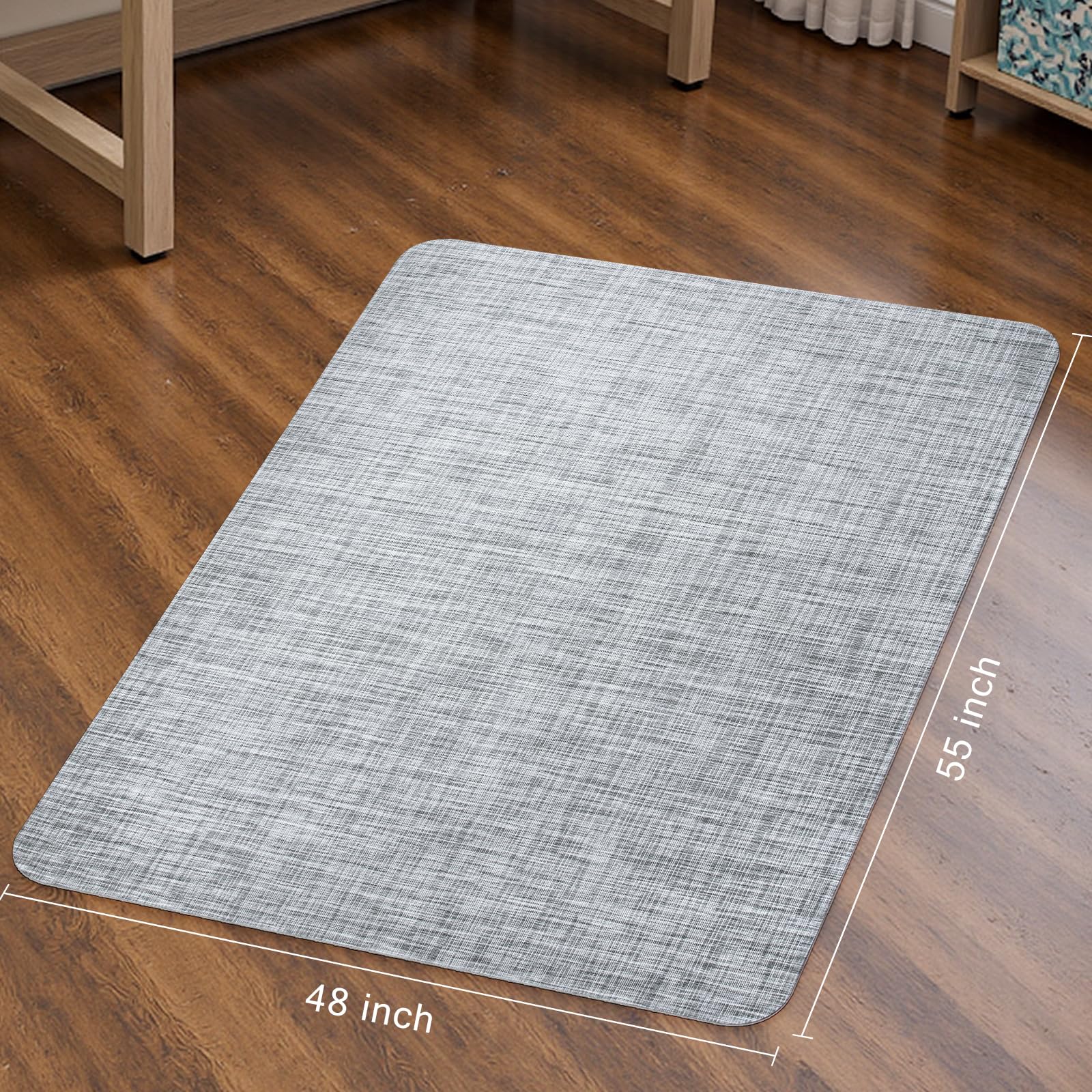 Office Chair Mat for Hardwood & Tile Floor,Computer Gaming Chair Mat for Rolling Chairs Non-Curve, Anti-Slip, Heavy Duty Floor Protector for Home Office,Grey (48" x 55")