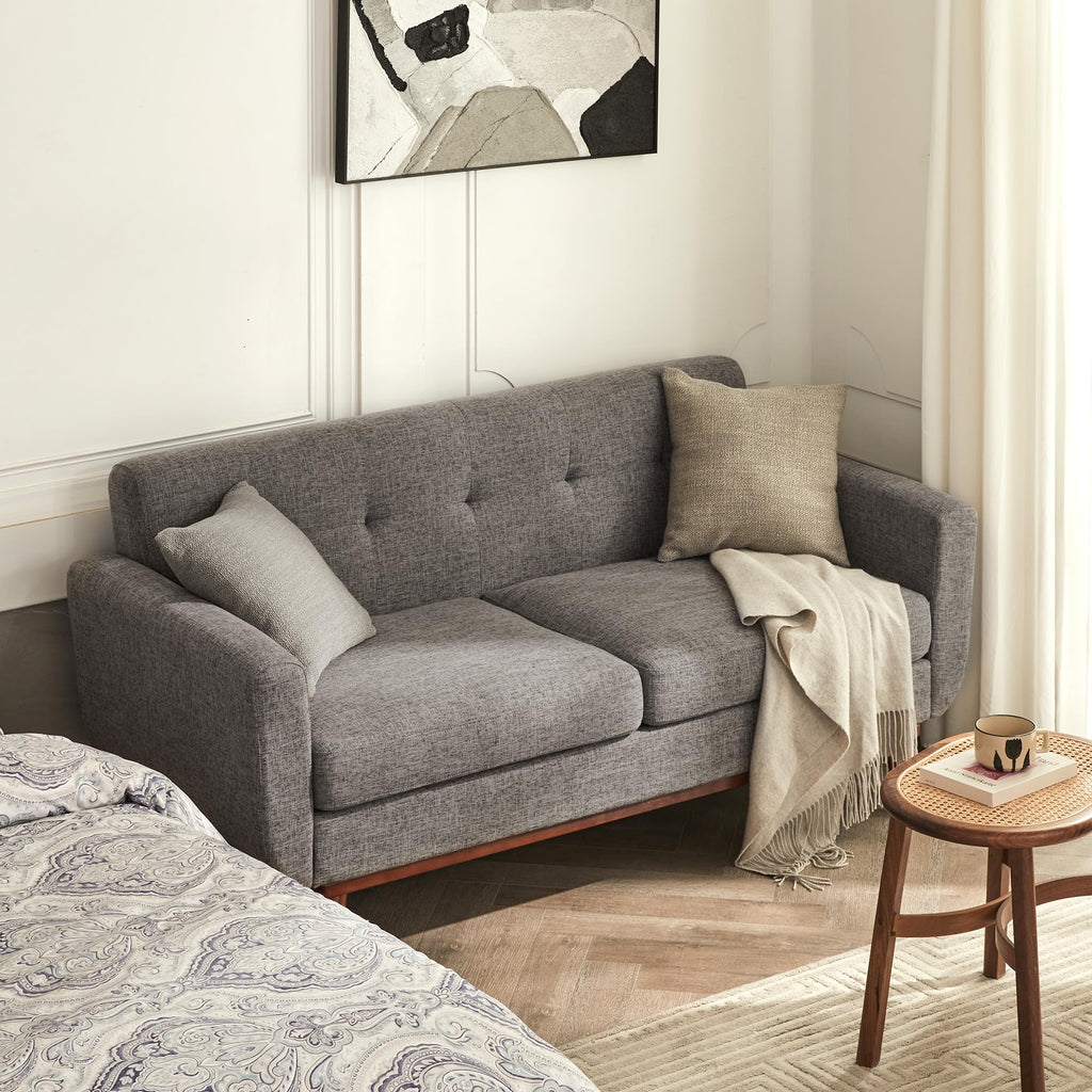 65.2" W Loveseat Sofa, Mid Century Modern Decor Love Seat Couches for Living Room, Button Tufted Upholstered Furniture, Solid & Easy to Install Small Couch for Bedroom Office Apartment, Grey