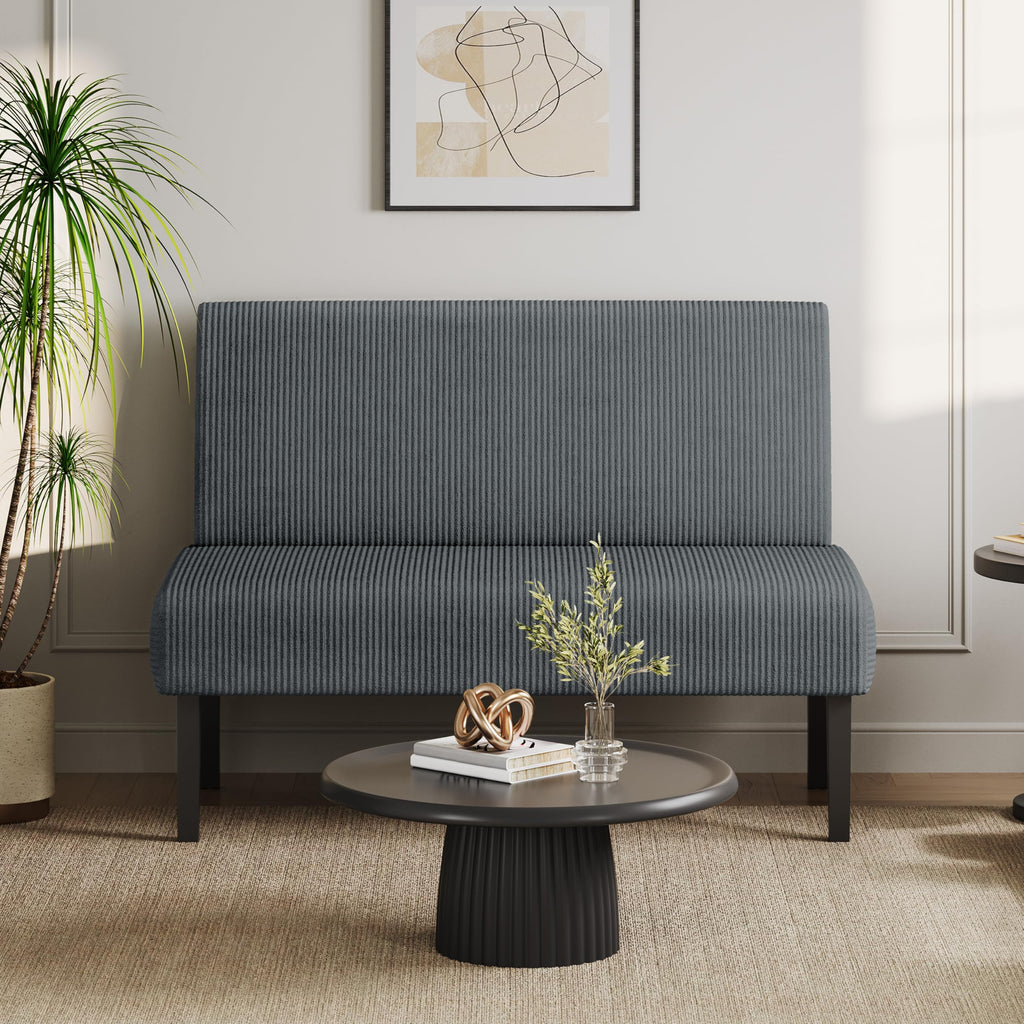 Small Comfy Sofa Mini Loveseat Couch 2-Seater Armless Sofa Chair, Corduroy Fabric & Easy Assembly, for Small Spaces Living Room,Bedroom,Dorm,Office, Dark Grey