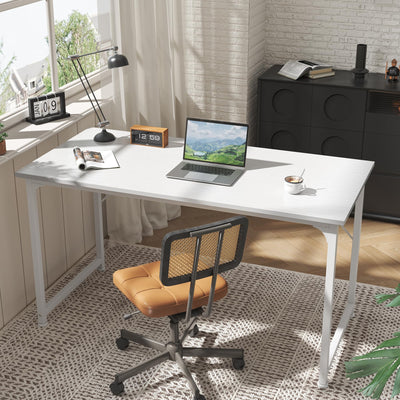 Computer Desk, 55 Inch Home Office Desk, Gaming Writing Work from Home Study Desk, Large Legroom, Sturdy Metal Frame, Modern Simple, White
