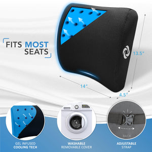 Memory Foam Lumbar Support Pillow for Office Chair, Gaming Chair & Car Seat Automotive Use, Home Office Essentials for Sitting Comfort and Posture Relief Back Support, Black with Cooling Gel