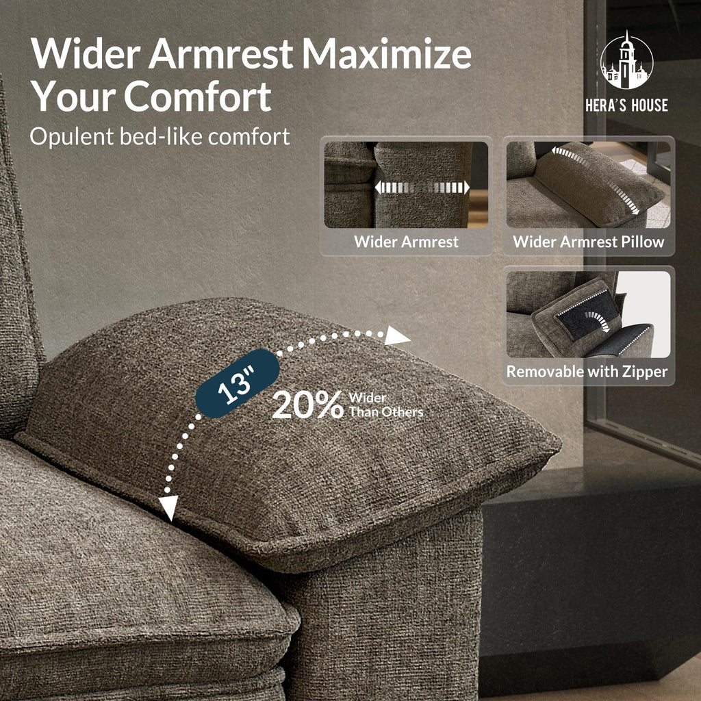 3 Pieces Modular Sectional Sofa Sets, Oversized Couch Set with Loveseats, Comfy Cloud Couches with Throw Pillows, 7-Seater Deep Seat Sofa for Living Room, Chenille Ash