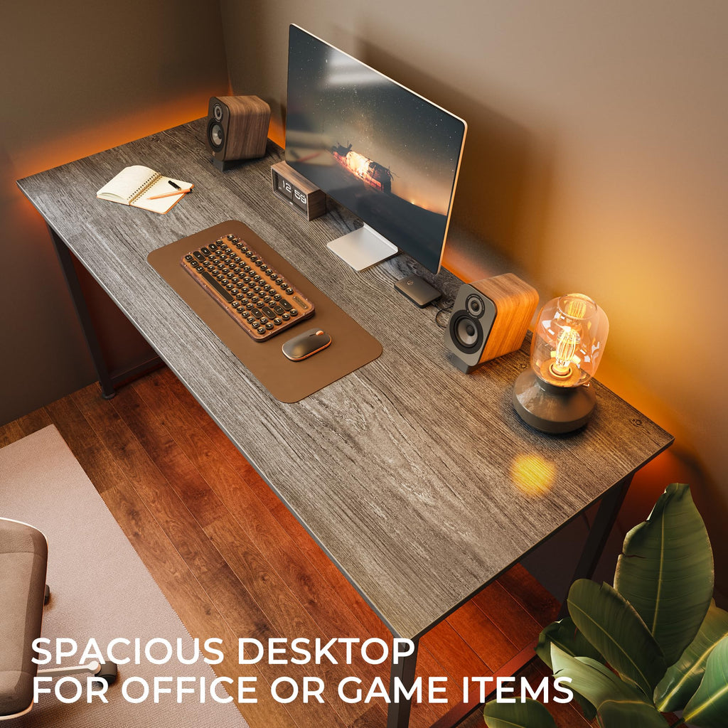 Computer Desk, 55 Inch Home Office Desk, Gaming Writing Work from Home Study Desk, Large Legroom, Sturdy Metal Frame, Modern Simple, Grey