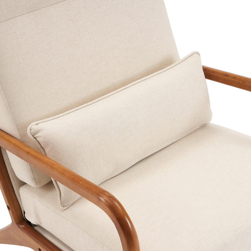 High Back Beige Accent Chairs Set of 2, Upholstered Mid Century Modern Lounge Fabric Chairs Reading Chairs Side Sitting Chair Solid Wood Farmhouse Armchairs for Living Room, Bedroom, Guest Room