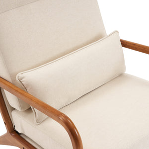 High Back Beige Accent Chairs Set of 2, Upholstered Mid Century Modern Lounge Fabric Chairs Reading Chairs Side Sitting Chair Solid Wood Farmhouse Armchairs for Living Room, Bedroom, Guest Room