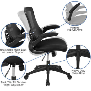 Set of 8 Mid-Back Swivel Ergonomic Task Office Chairs with Flip-Up Arms, Black Mesh