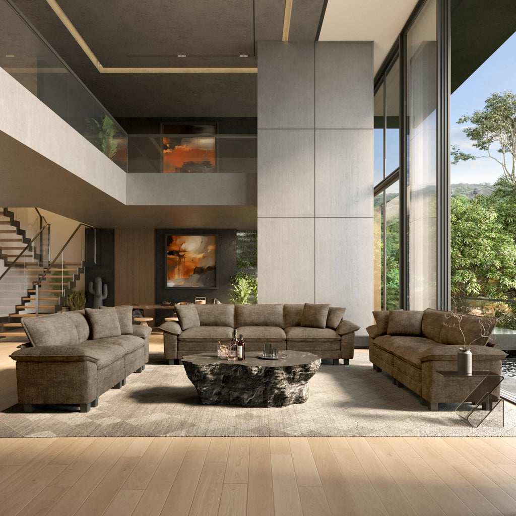 2 Pieces Modular Sectional Sofa Sets, Oversized Couch Set with Loveseat and Armchair, Comfy Cloud Couches with Throw Pillows, 3-Seater Deep Seat Sofa for Living Room, Chenille Taupe