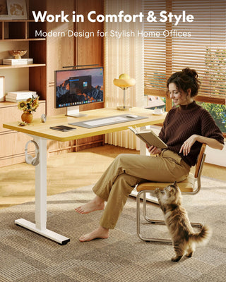 EN1 One-Piece Standing Desk, Electric Adjustable with 4 Memory Presets, 176 LBS Capacity, Stable & Quiet, Seamless Desktop for Home Office & Dual Monitors, 40