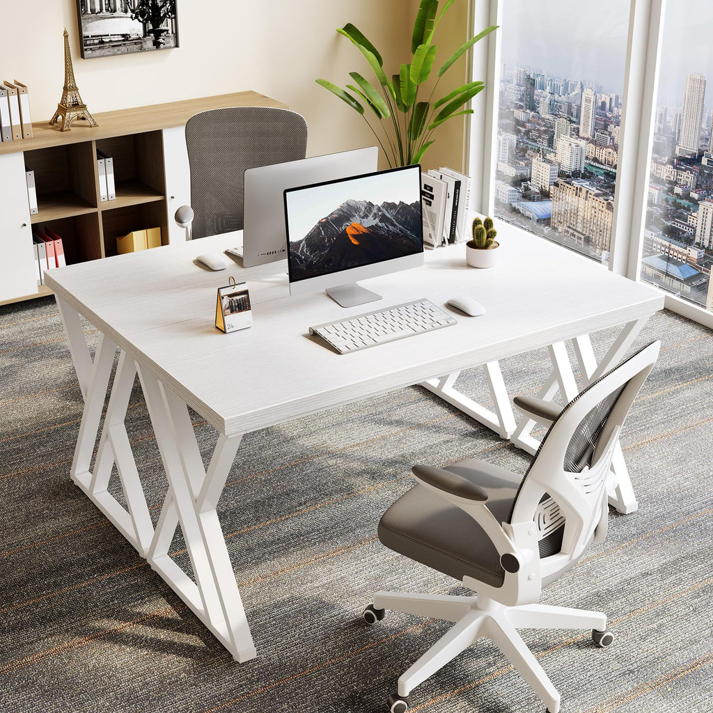 55 Inch Large Simple Industrial Computer Desk Study Writing Table Home Office Workstation,White