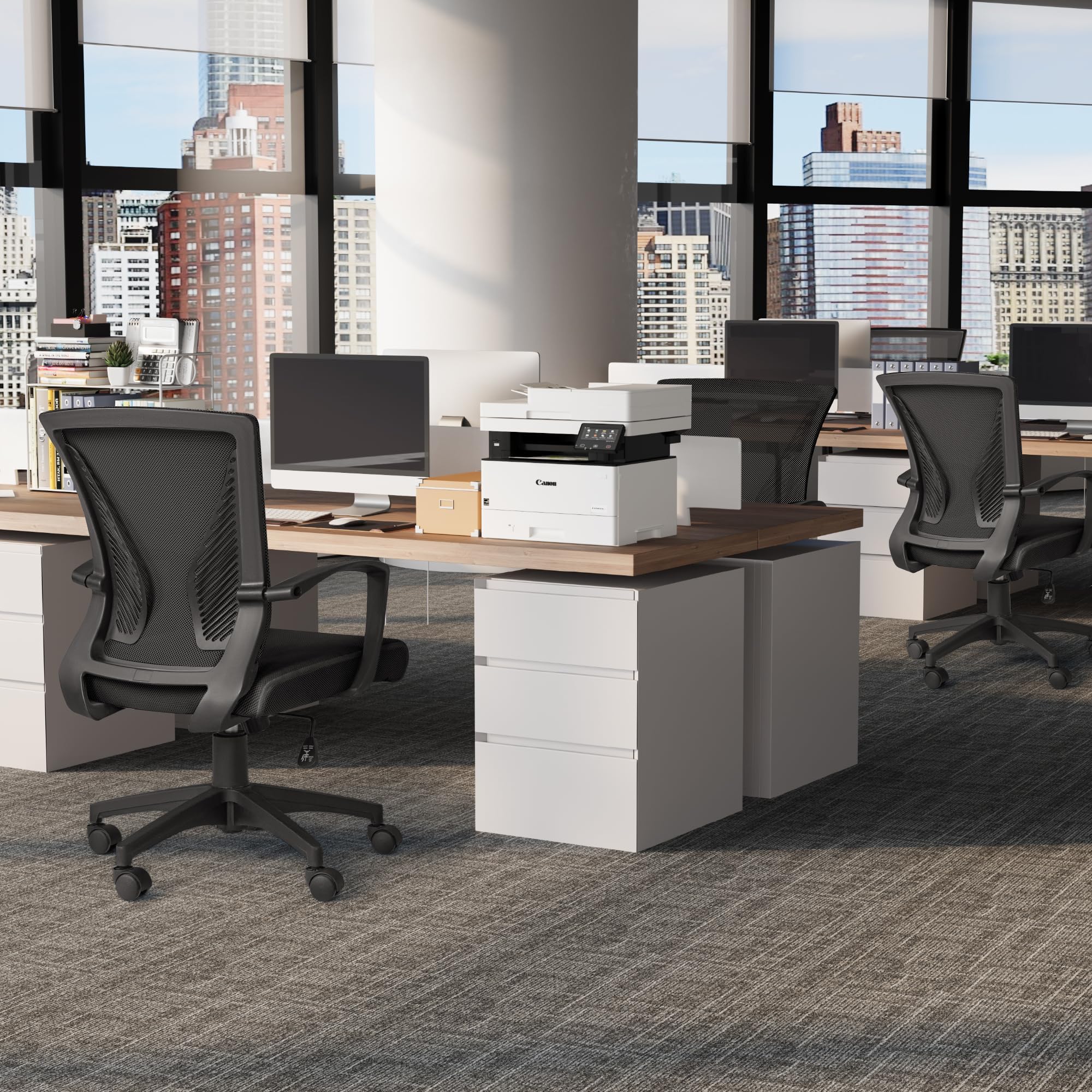 Office Chair Ergonomic Computer Desk Mesh Chair Mid Back Swivel Lumbar Support with Armrest (2, Black)